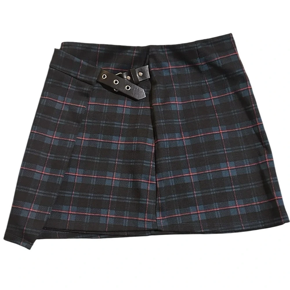 RSQ black,blue,red midi plaid skirt size S.